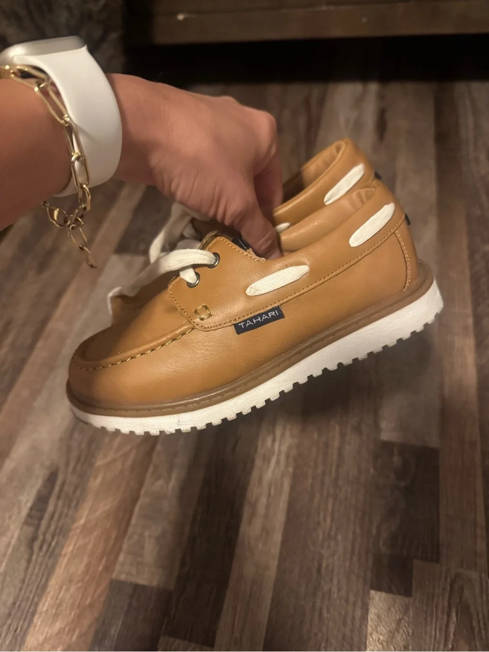 Tahari boys Tan Leather Casual Boat Shoe